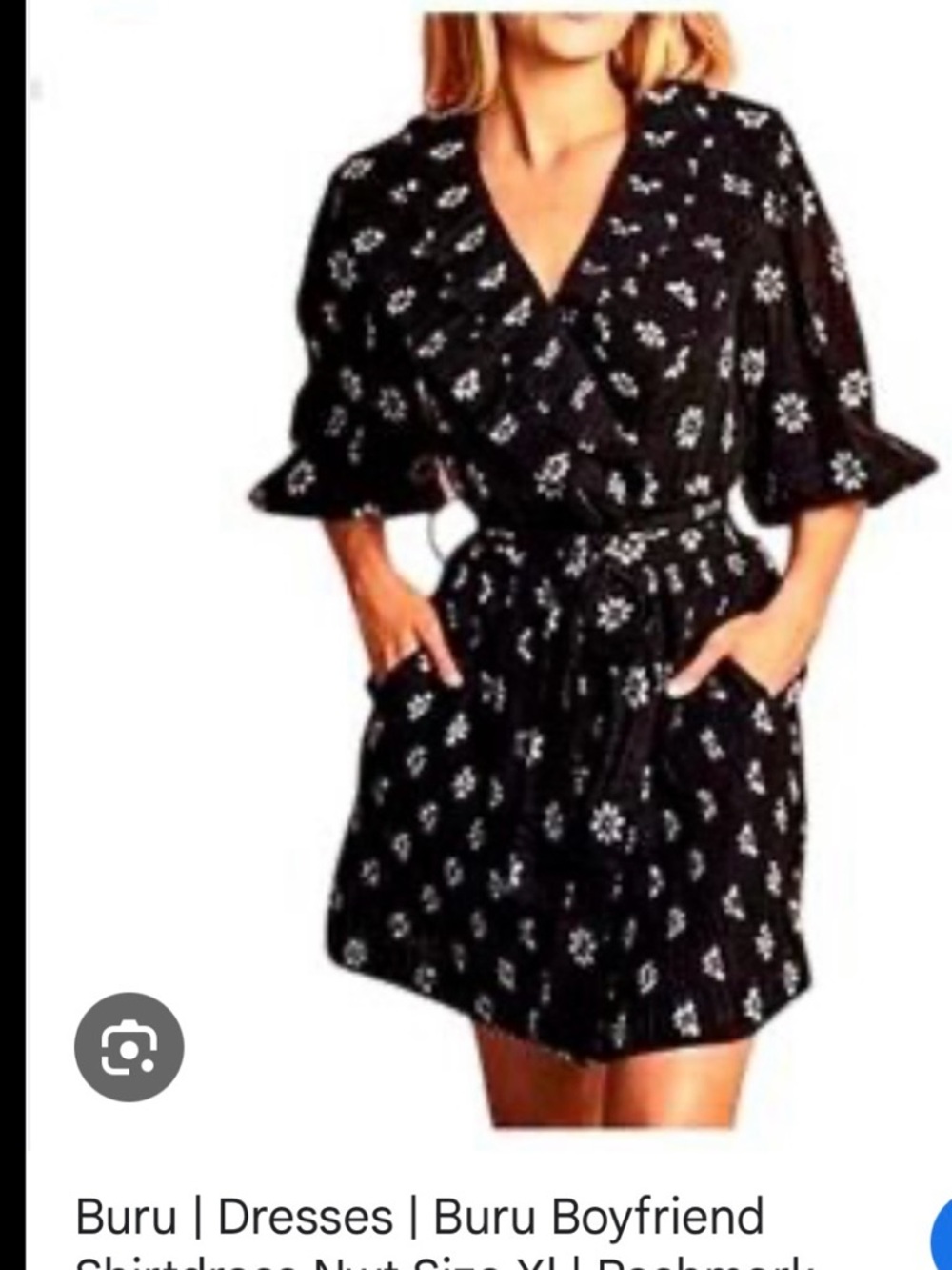 Buru boyfriend Black Floral Shirtdress Robe with Tie Waist